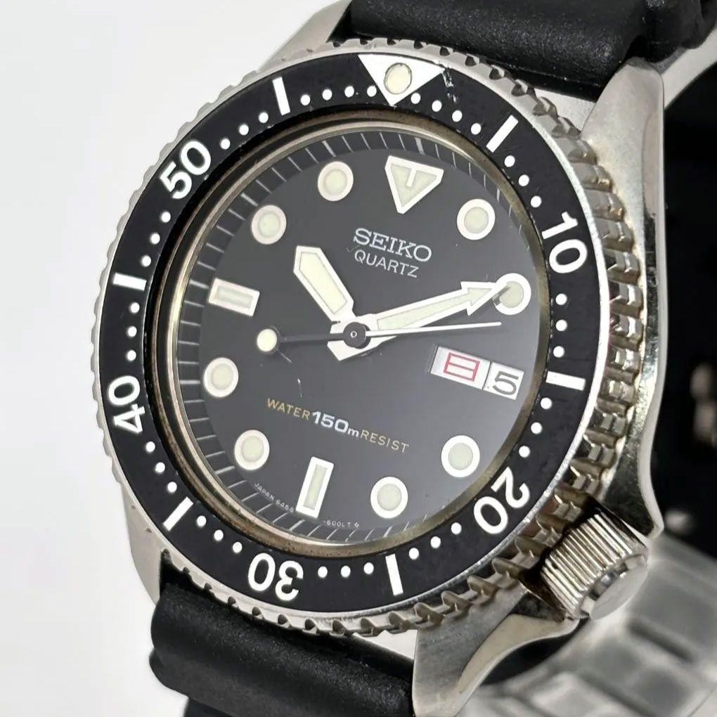 SEIKO 6458-6000 Diver 150m Quartz Watch Black 1983 New Battery Strap