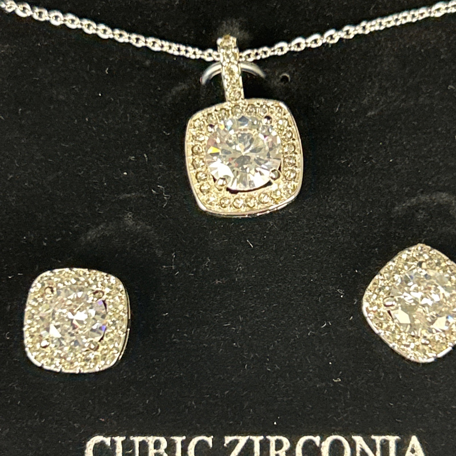 New Sparkle Allure Fine Silver Plate Cubic Zirconia Set Necklace and Earrings
