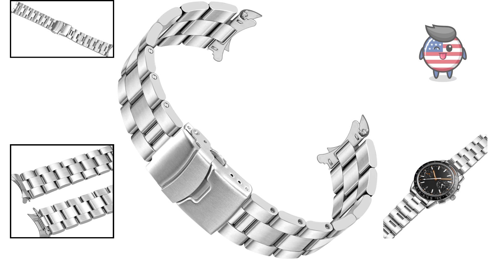 Adjustable Stainless Steel Watch Band 18mm 20mm 21mm 22mm with Deployment Buckle