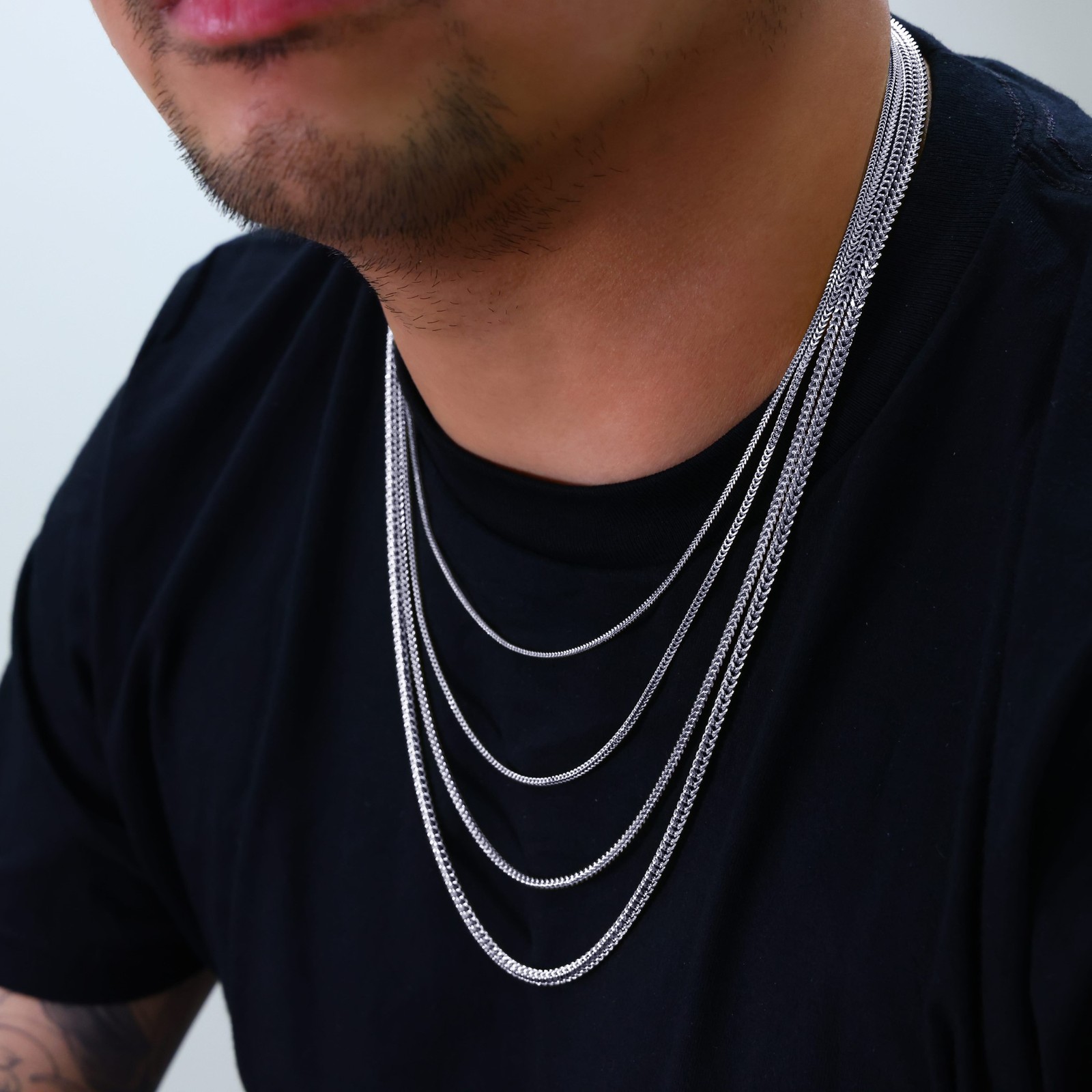10K White Gold 1.5mm-3mm Square Wheat Box Franco Chain Pendant Necklace 16″- 30″