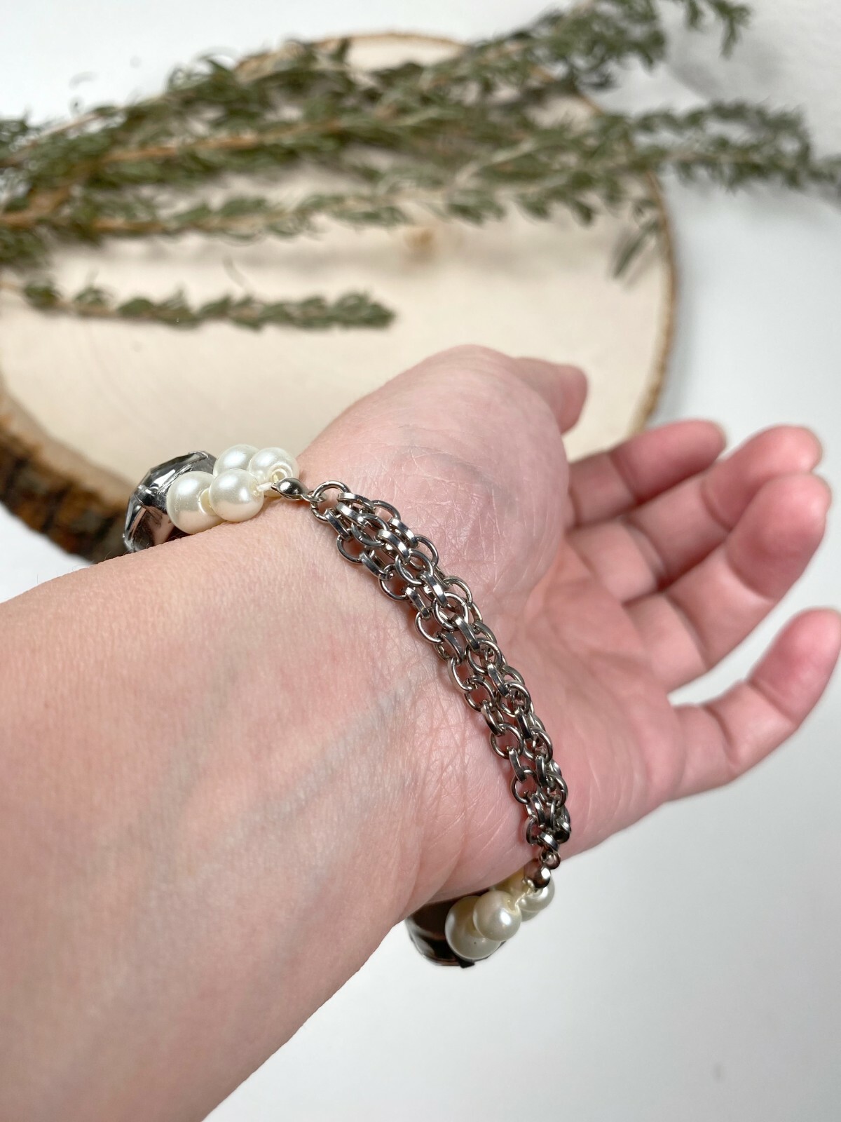Flower Bracelet Chain Bracelet Woman Rose Purple Silver Stretch Beaded 6 pcs