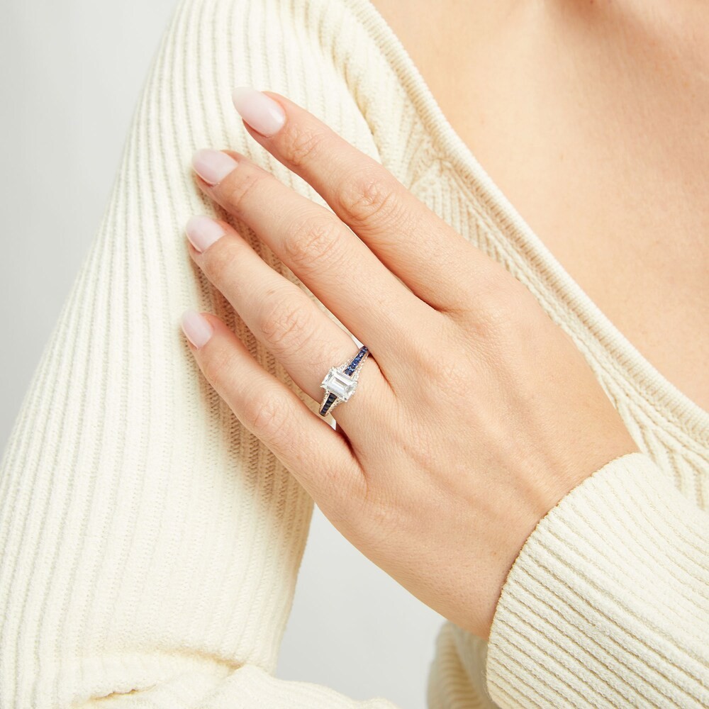 2.0Ct Emerald Cut CZ-Stone Sapphire Pave Wedding Engagement Ring 925 Silver
