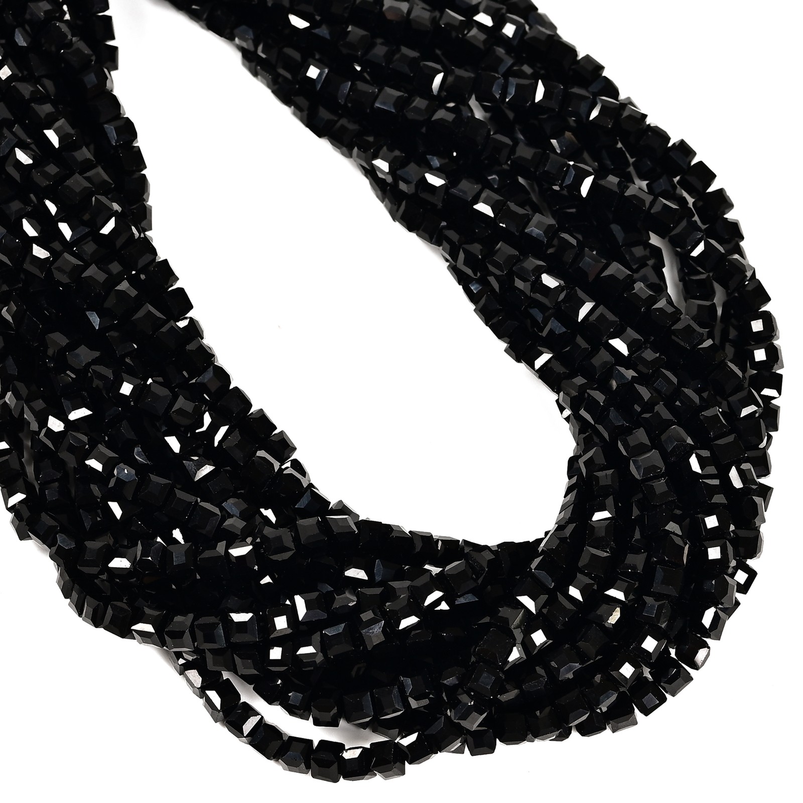 Black Crystal Glass Faceted Rubik’s Cube Beads Size 4mm 15.5” Strand