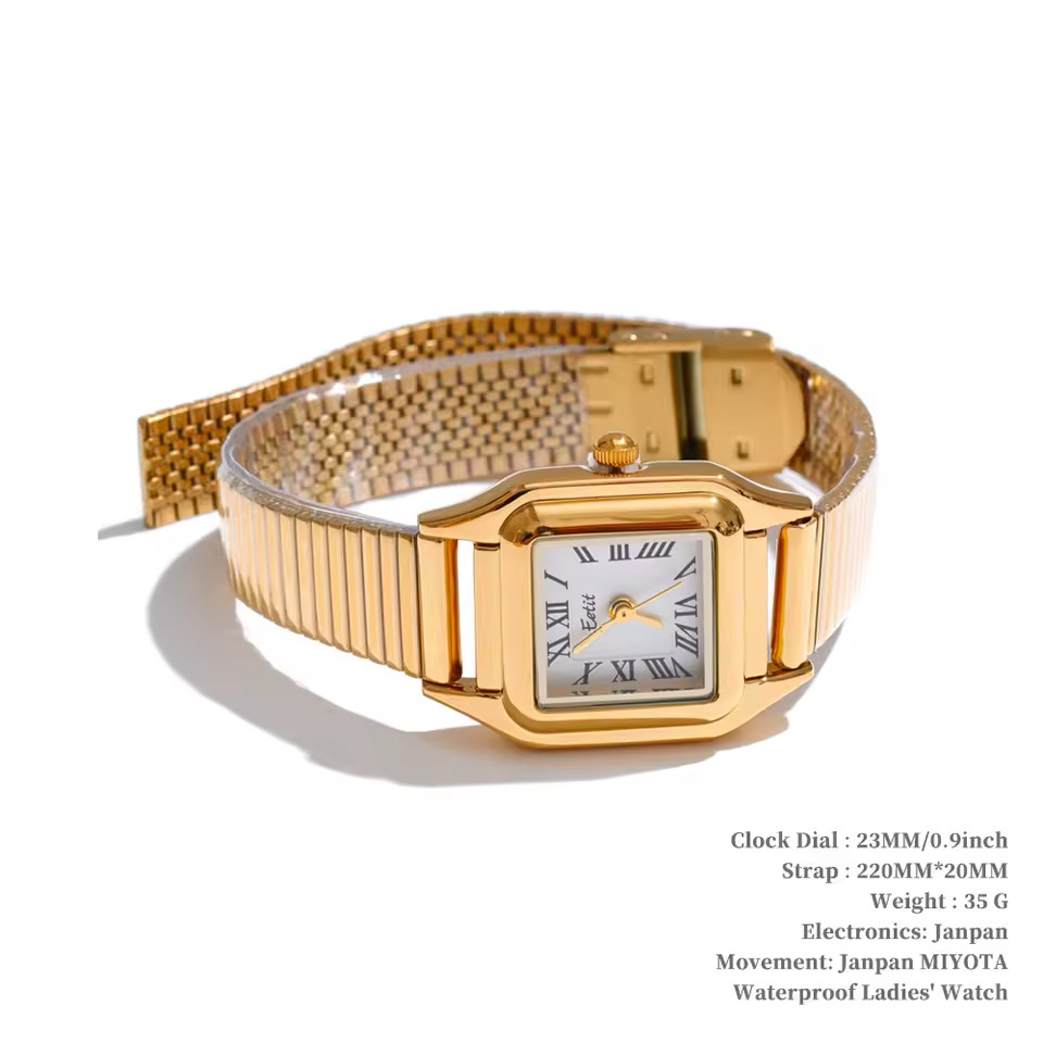 Women’s Stainless Steel Watch – Japan Quartz, Shiny 18K Gold PVD Plated