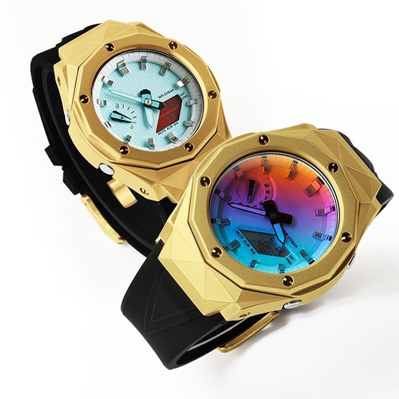 For G-Shock GA-2100 GA2110 CasiOak Mod Kit Steel Diamond Bezel Case Rubber Strap