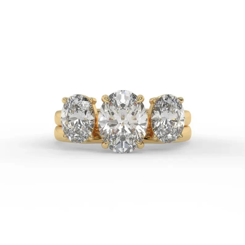 3TCW Lab Grown Diamond Wrap Custom Double Oval Wedding Ring 14k Yellow Gold