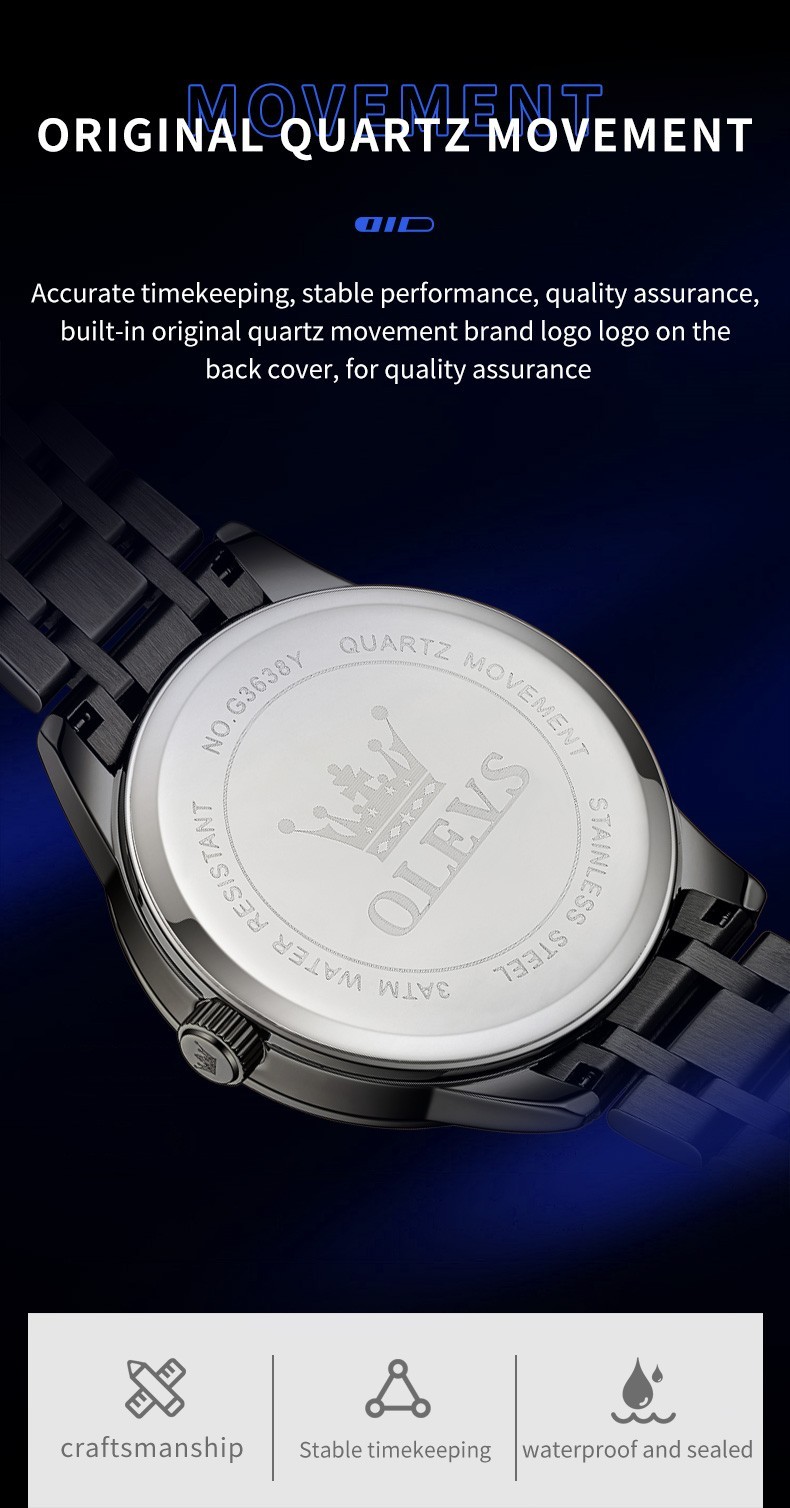 OLEVS Japan Movement Luxury Classics Male Gift Rhinestone Quartz Wristwatch 3638