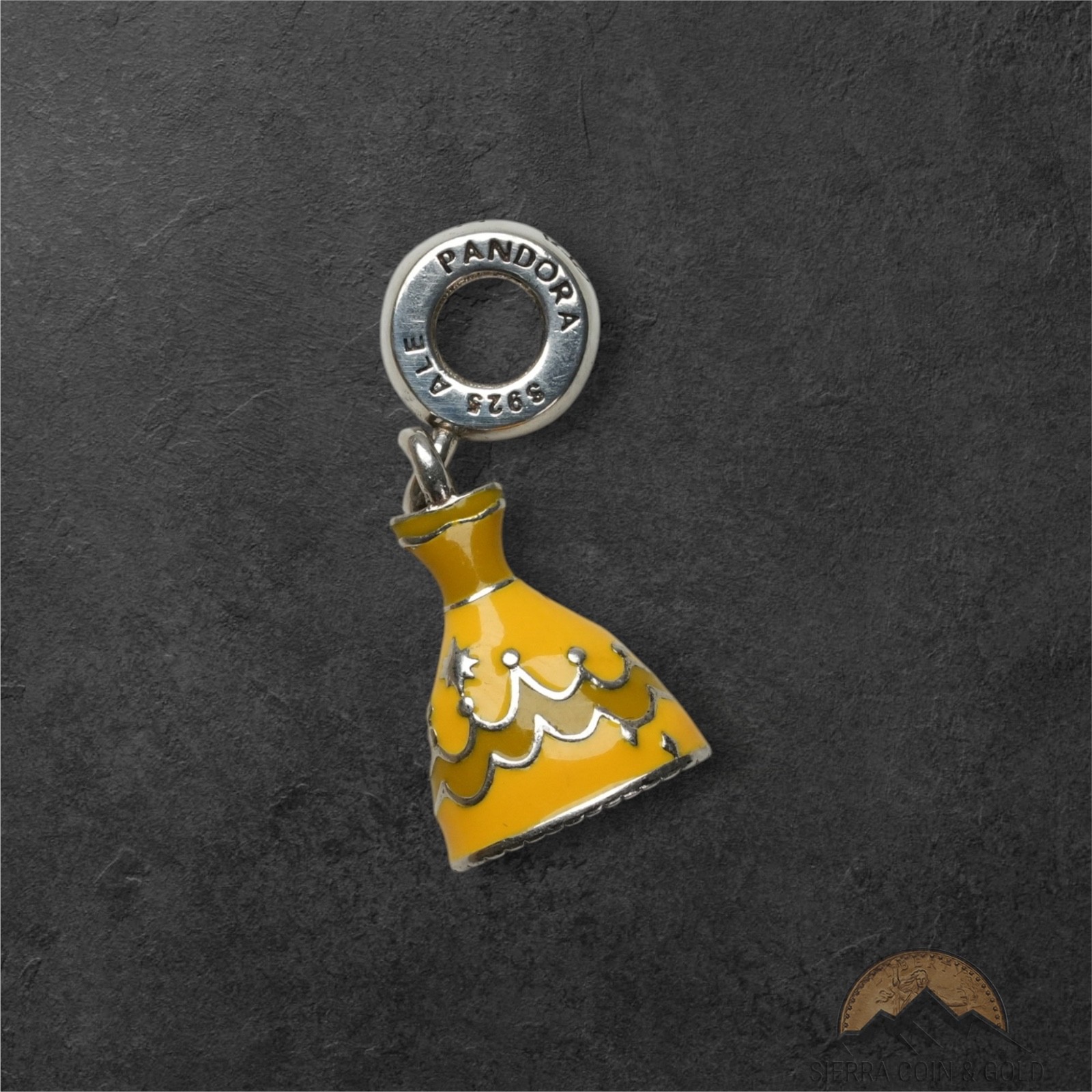 Pandora Disney Belle Yellow Enamel Dress Dangle Charm Sterling Silver S925 ALE