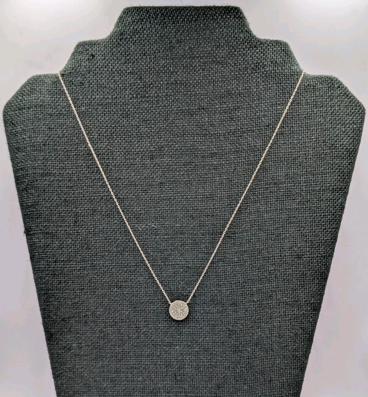 Signed Sterling Silver Pave CZ Circle Cable Chain 925 Necklace 15.75″-18.5″ Adj.