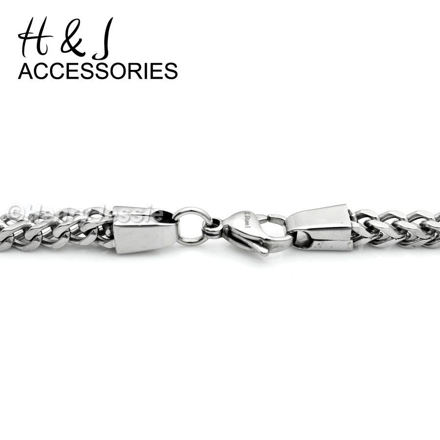 24″30″36″MEN’s Stainless Steel 4mm Silver Franco Box Chain CZ Cross Pendant*PL5