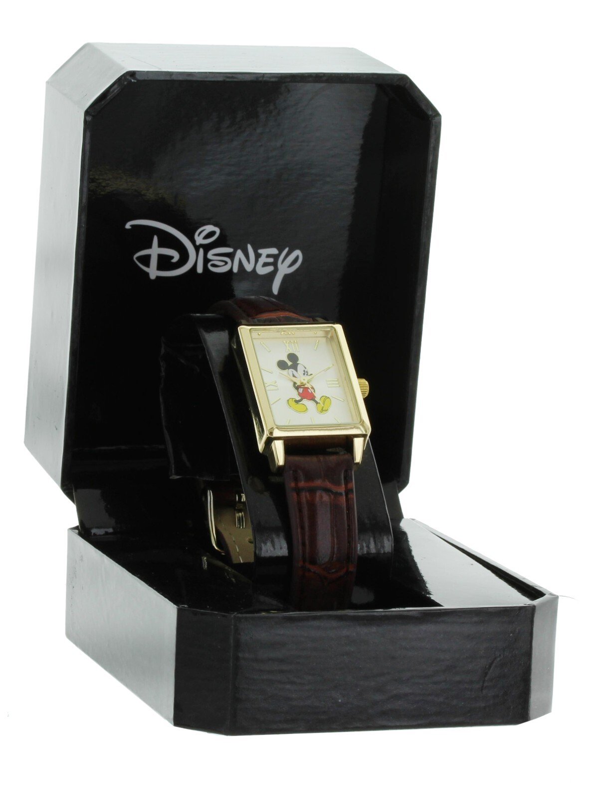 NIB Disney Rectangle Mickey Mouse leather Band Petit watch #5297