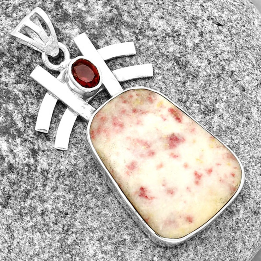 Natural Cinnabar & Garnet 925 Sterling Silver Pendant Jewelry P-1046