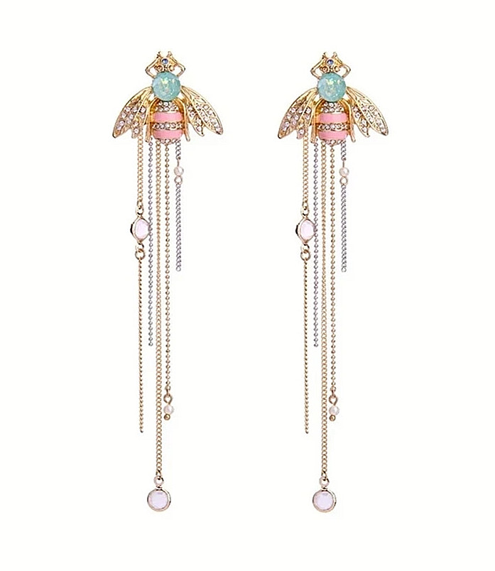 US Seller Betsey Johnson Honeybee Rhinestone Long Dangling Chain Earrings
