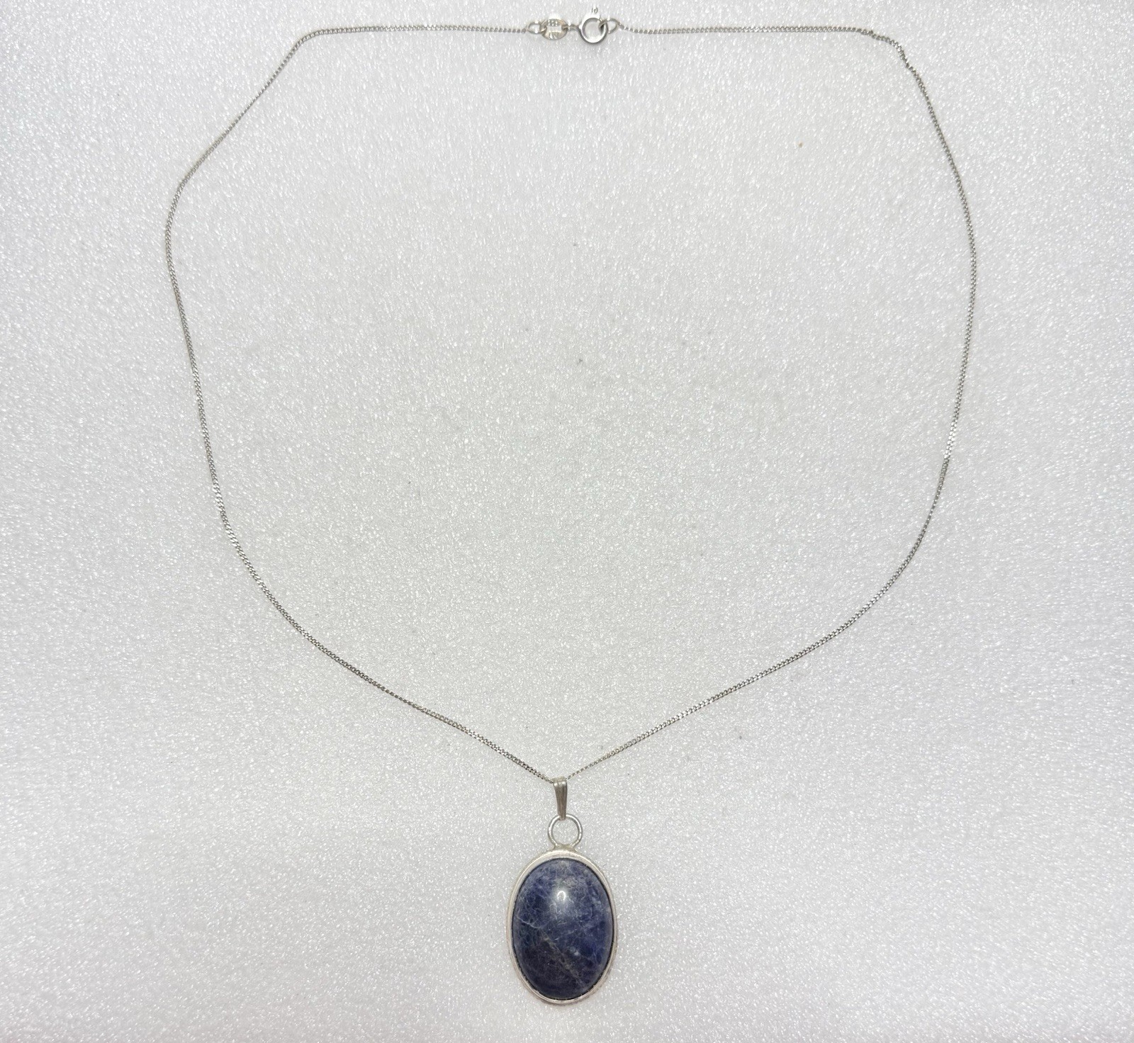 Vintage 925 Sterling Silver & LAPUS LAZULI 1.5” Cab Pendant 18” Necklace 7.68g
