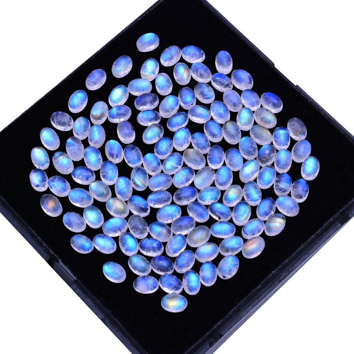 25 Pcs Natural Blue Fire Moonstone 7x5mm Untreated Oval Cabochon Gemstones Lot