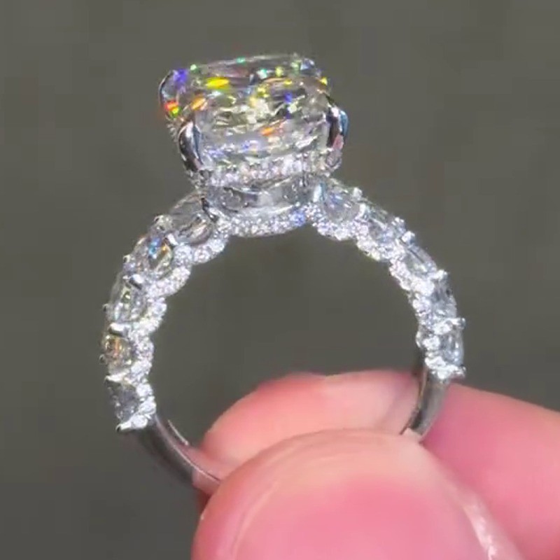 6.70Ctw Radiant Cut Moissanite Hidden Halo Engagement Ring 14K White Gold Plated
