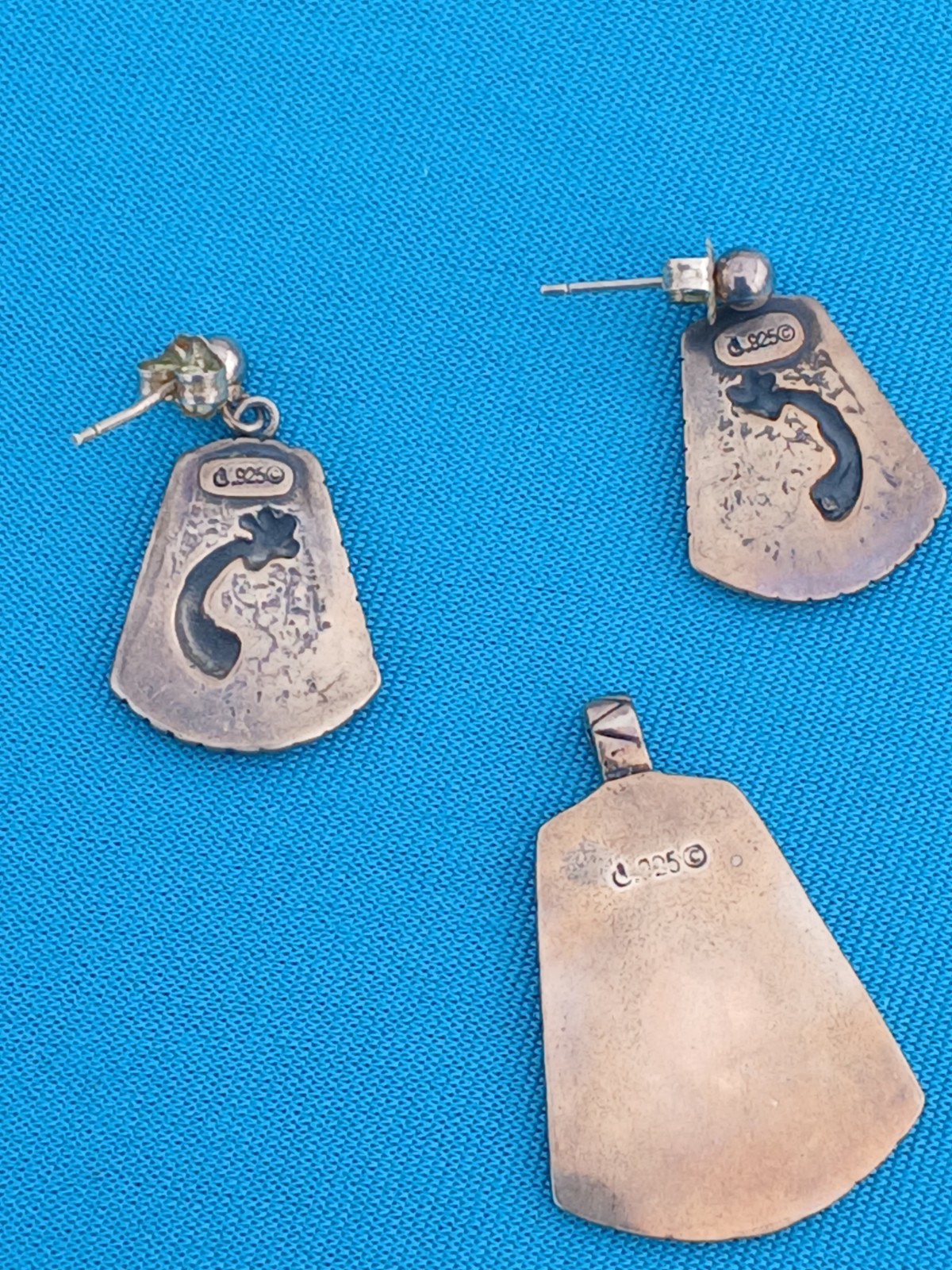 925 Sterling Silver Kokopelli Turquoise Inlay Pendant & Earrings Set