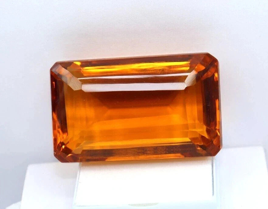 120 Ct+ Natural Emerald Cut Deep Orange Topaz GIE Certified Loose Gemstone
