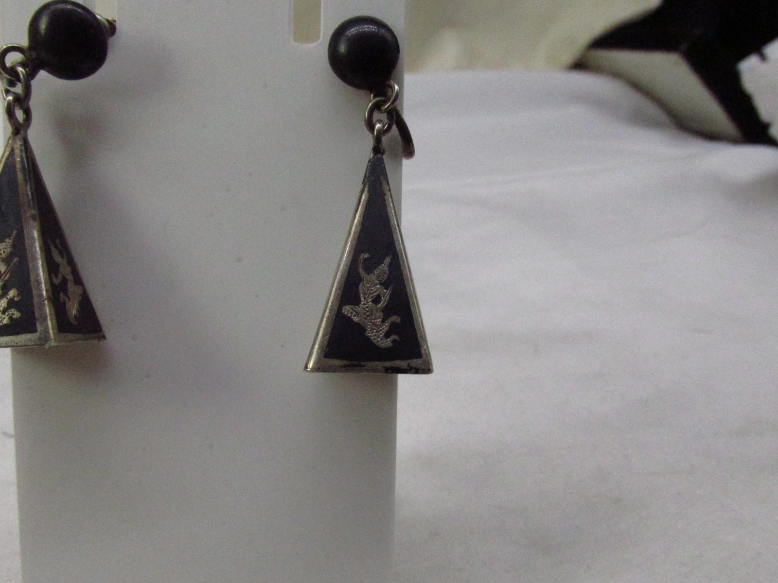 Siam Sterling Silver Black Enamel Dancer Drop Screw Back Earrings 1.5 x .5″ #718