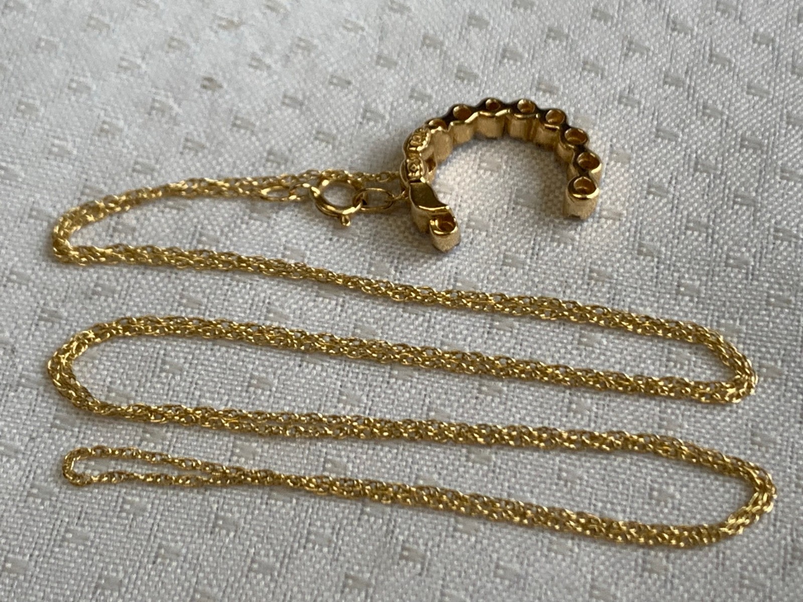 14K Yellow Gold Diamond “C” Necklace 1.95g Fine Jewelry 18″ Rope Chain *READ*
