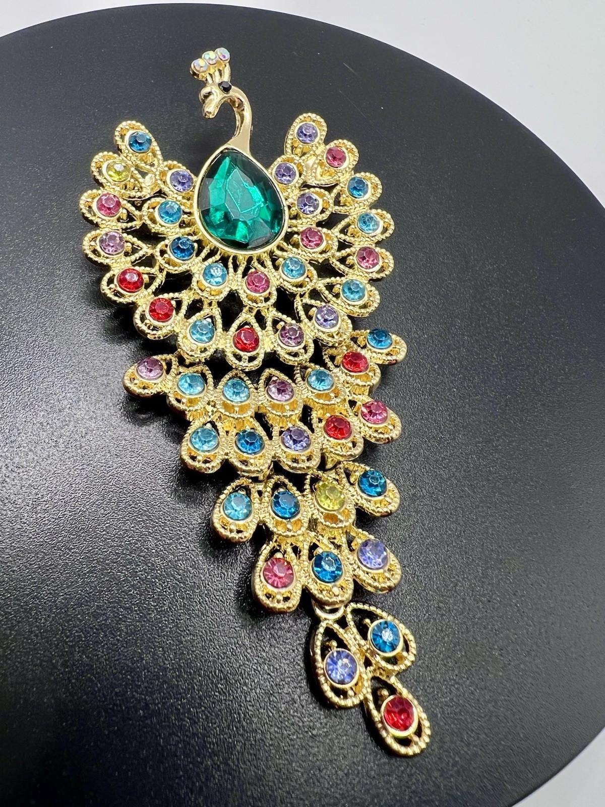 Peacock Rhinestone Brooch Teardrop Gemstone Zinc Alloy￼