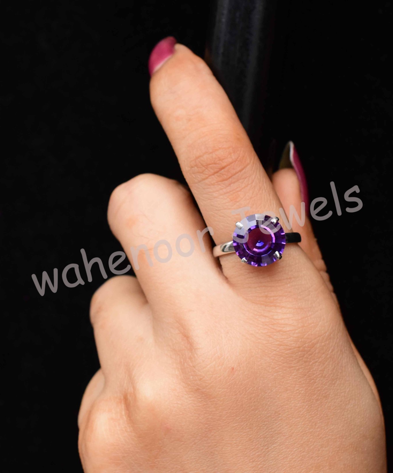 Natural Boysenberry Sapphire Round 925 Sterling Silver Ring Certified For Women