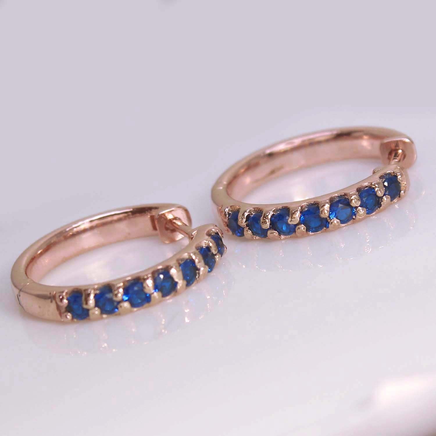Natural Certified Ceylon Blue Sapphire Gemstone Promise Hoop Earrings 925 Silver