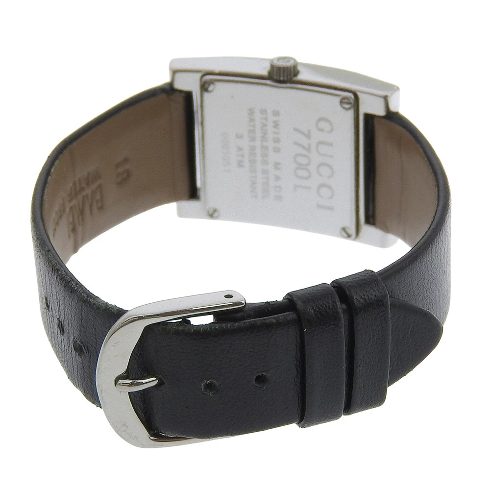 GUCCI Watch 7700L Stainless Steel Leather Quartz Analog Black Dial Ladies Used