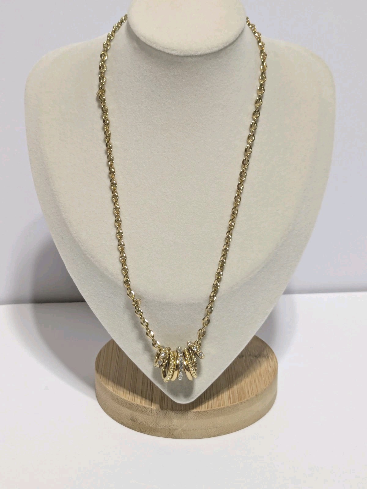 Charter Club Gold Tone Necklace With Textured & Pave Rhinestone Ring Charms 17″