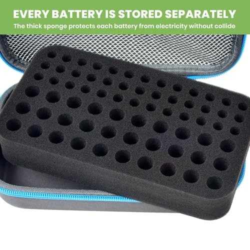 Battery Organizer Case for AA AAA Batteries, Storage Holder Box with Mesh Blue