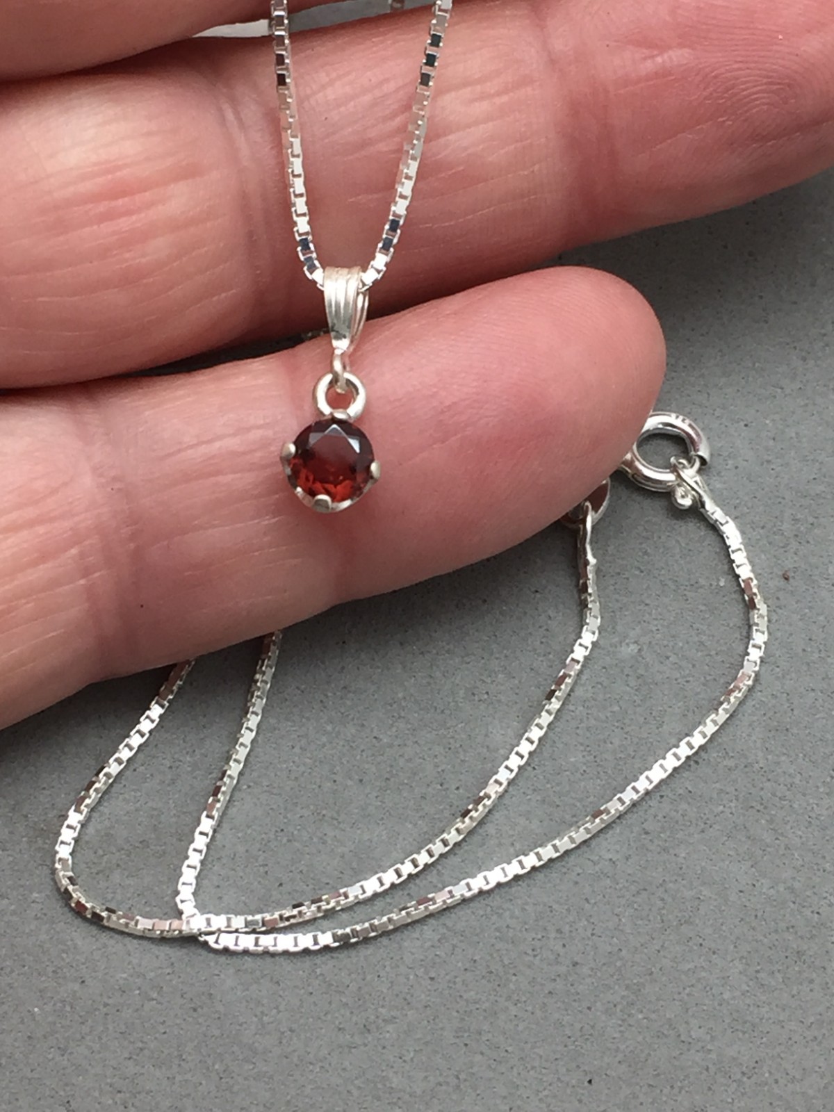 Dainty 5mm Round Spessartine Garnet Pendant Sterling Silver Solitaire Faceted
