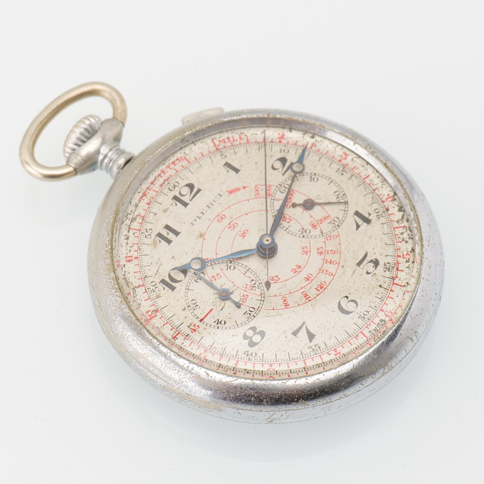 Rare Pierce Cronograph Vintage Military Pocket Watch Running Just Serviced!