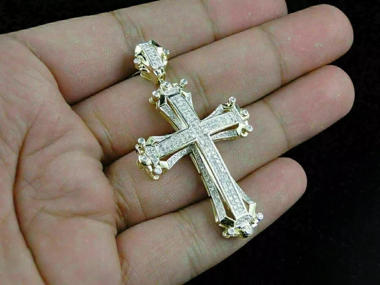 2Ct Real Moissanite Cross Pendant Necklaces 14k Yellow Gold Finish Silver