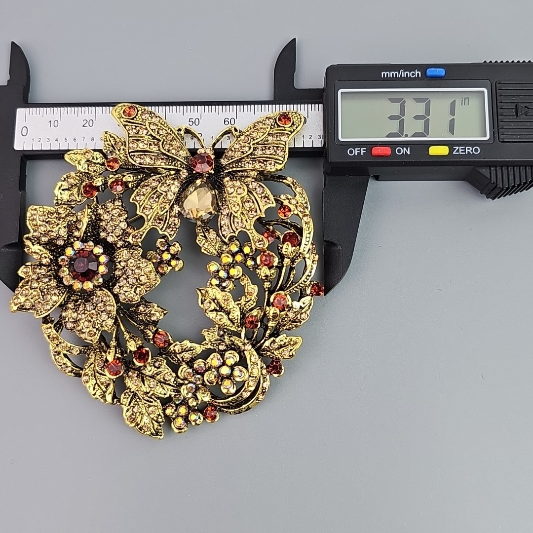 Large Garden Butterfly Brooch Vintage Rhinestone Statement Pin 3.75 in Tall