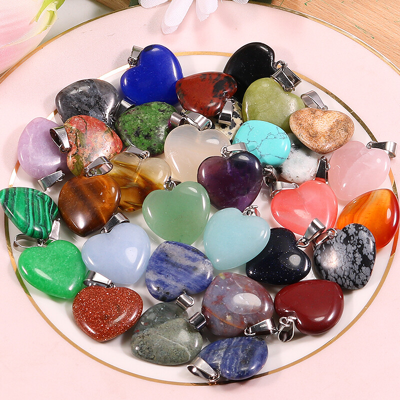 25pcs Natural Quartz Crystal Heart Stone Pendants Charms for jewelry making