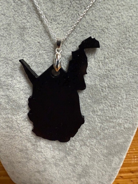 West Virginia State Outline Necklace Handcrafted From Coal by Kentucky Artisans