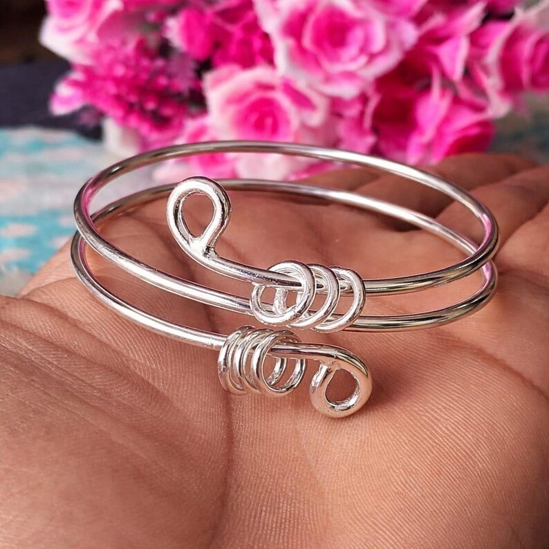Handmade Solid 925 Silver Wire Cuff Boho Bracelet, Adjustable Open Bangle SR800