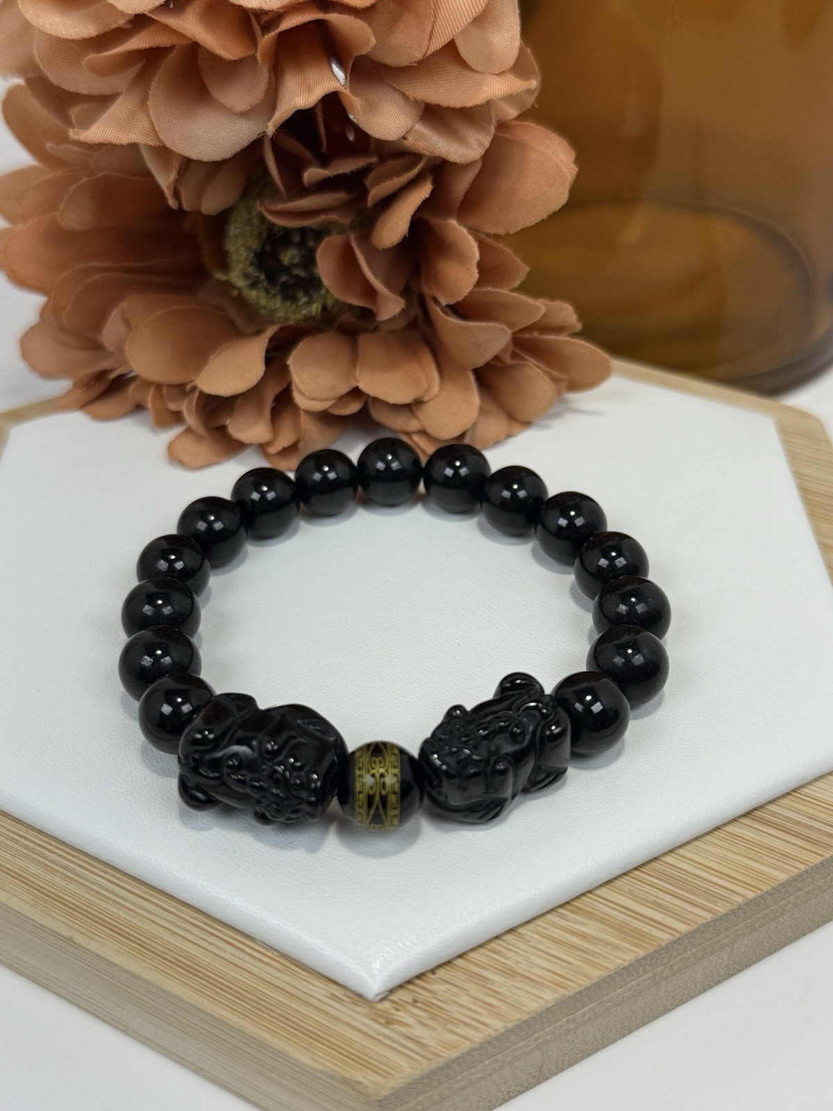 Mo Cui Jadeite Black Deep Green Pixiu Bead Bracelet 10MM w/Certificate