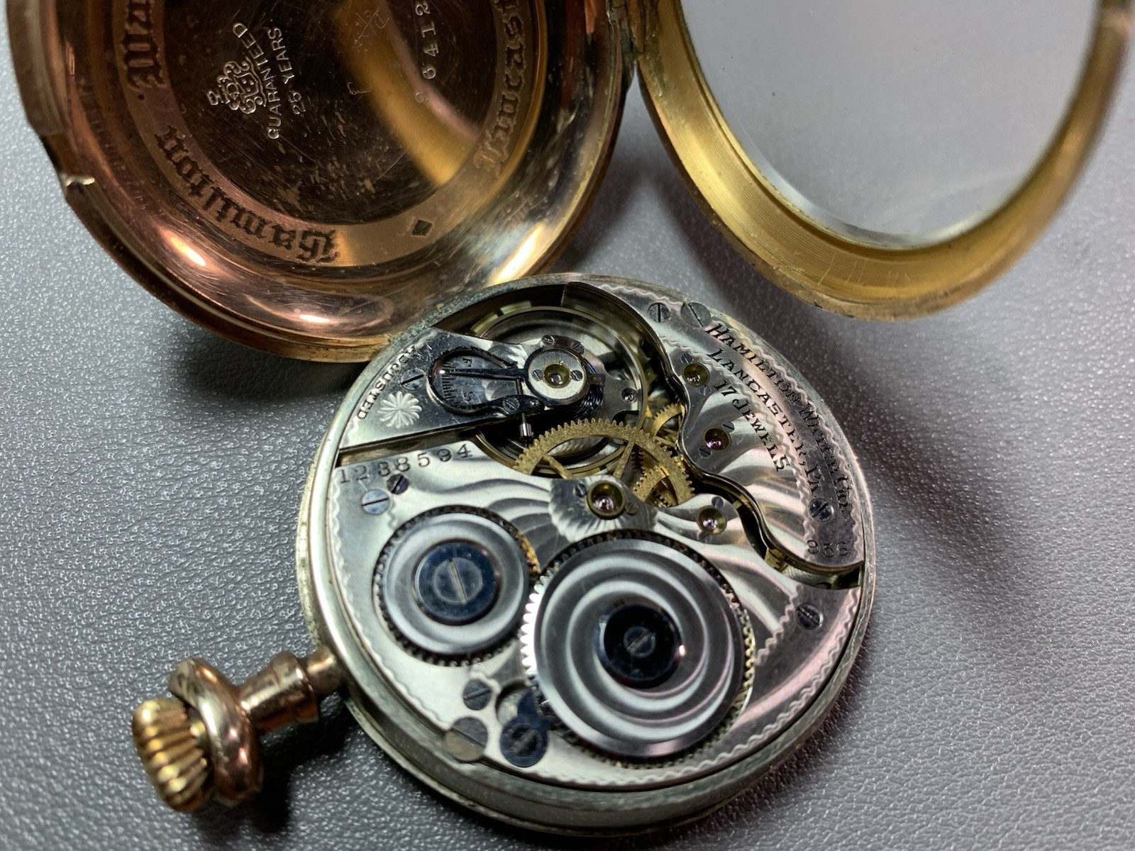 Hamilton grade 956 pocket watch, swing out GF case 17j, 16s,Mod.2, runs,25 yrs