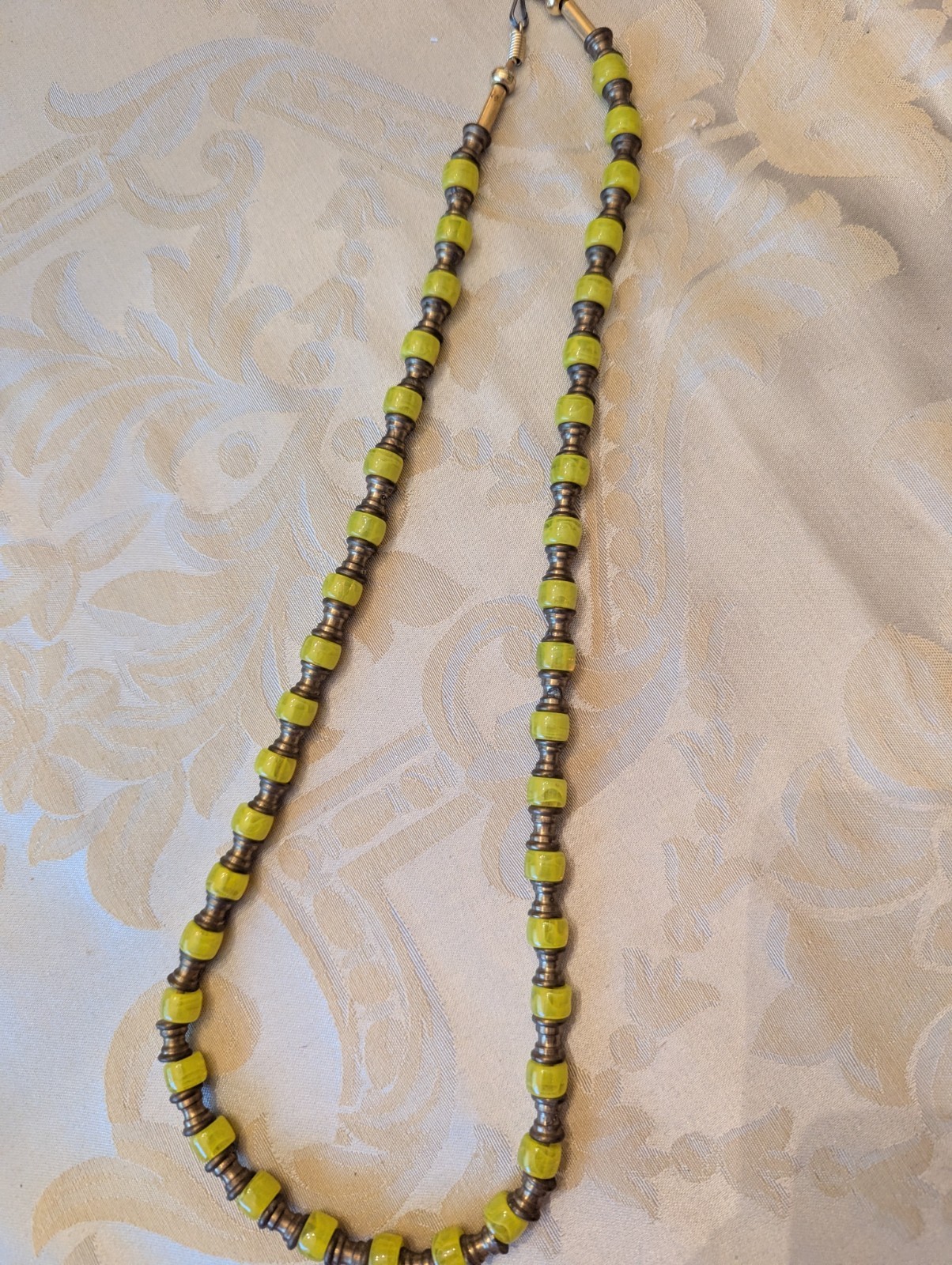 African Influenced Handmade Necklace w/Glass Beads and Metal Spacers