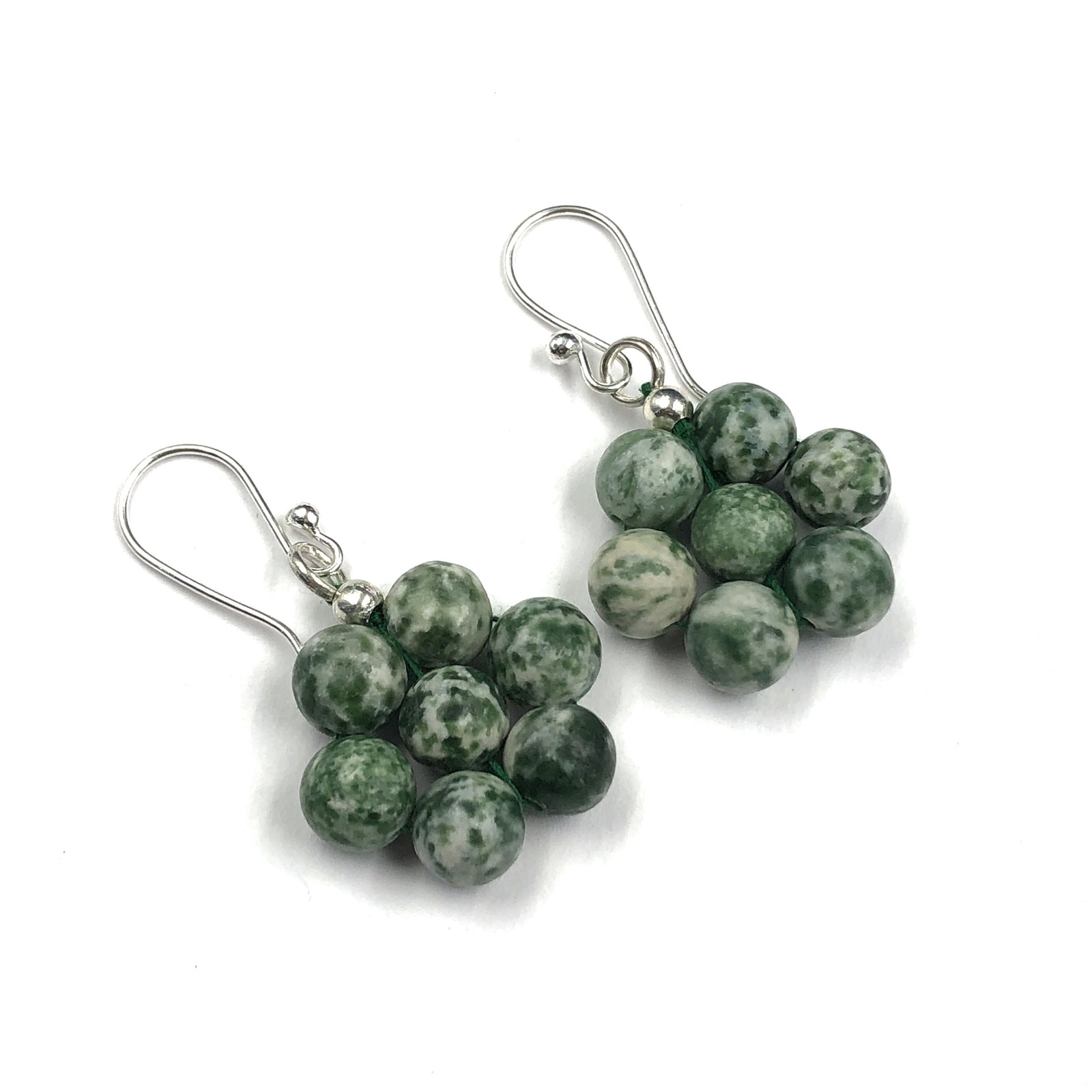 Natural Tree Agate Gemstone Round 8 mm Smooth Beads 1.8″ Dangle Earrings PBE-13