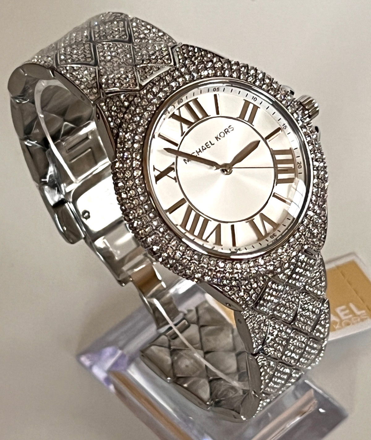 MICHAEL KORS MK4803 CAMILLE Silve-Tone Pave Crystals Unisex Watch BNWT/GBox $450