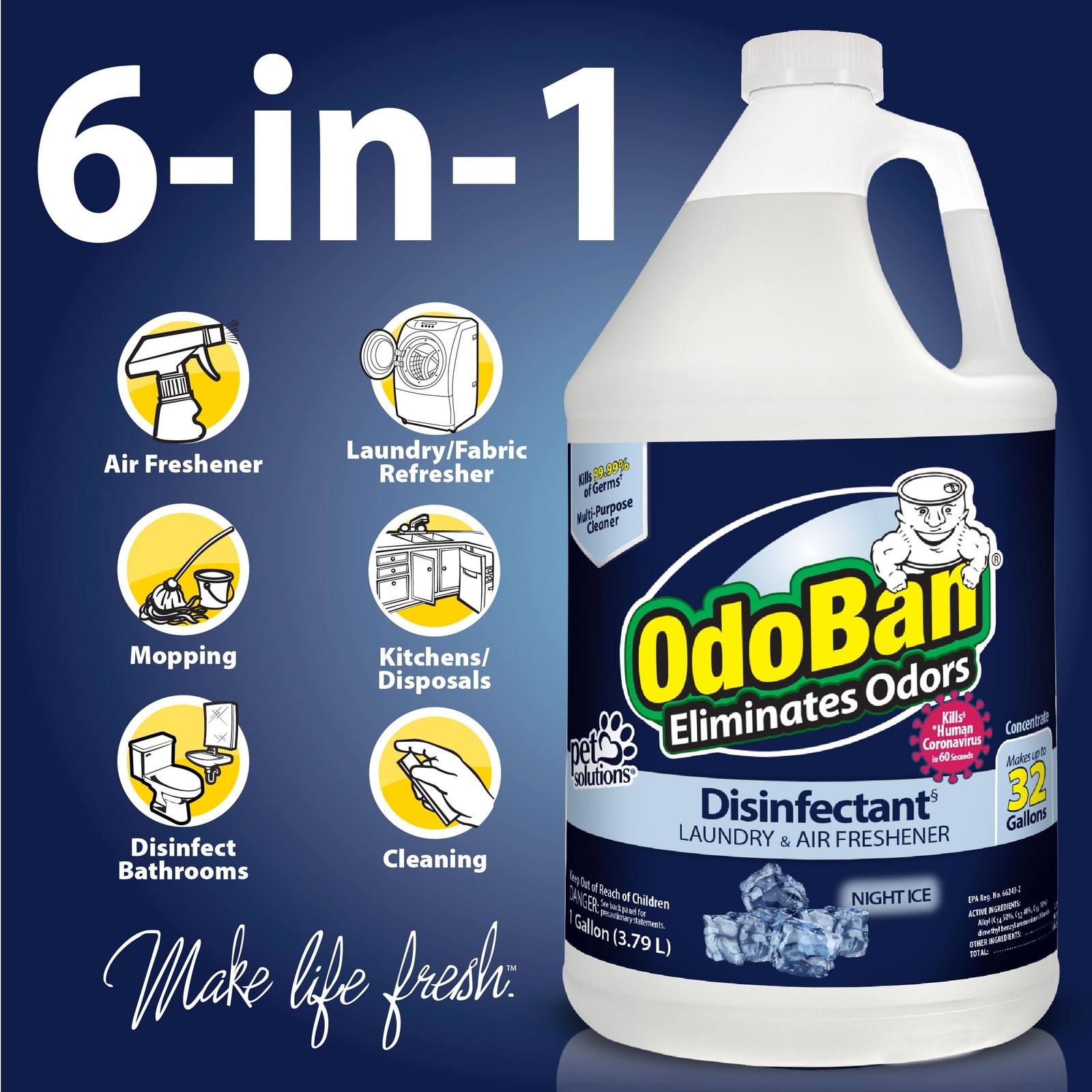 OdoBan Disinfectant Concentrate and Odor 128 Fl Oz (Pack of 2), Clear