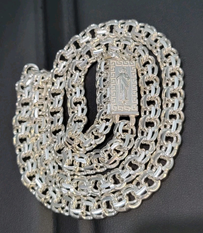 925 sterling silver Chino Link St Jude Greek Lock Chain 26″ 9.5mm Plata 90.7g