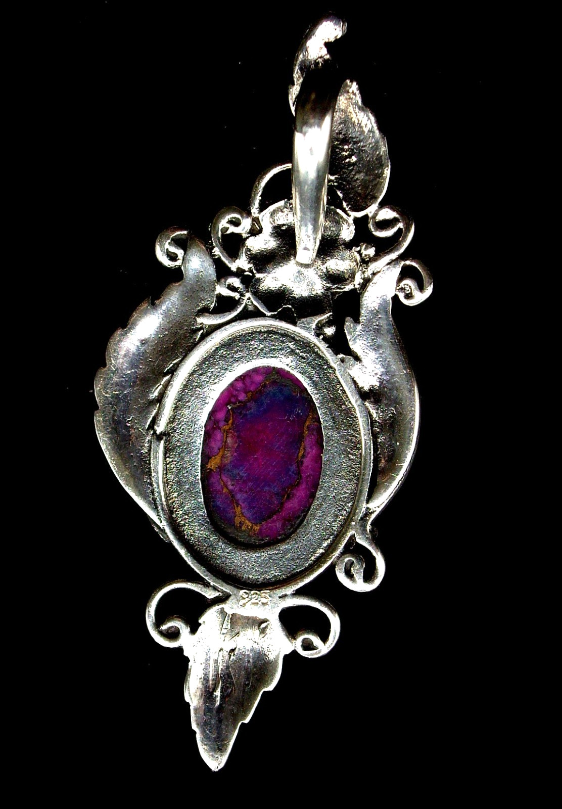 Vintage 925 Silver Purple Turquoise With Copper Enhancer 2″ x 1″ Marked 925