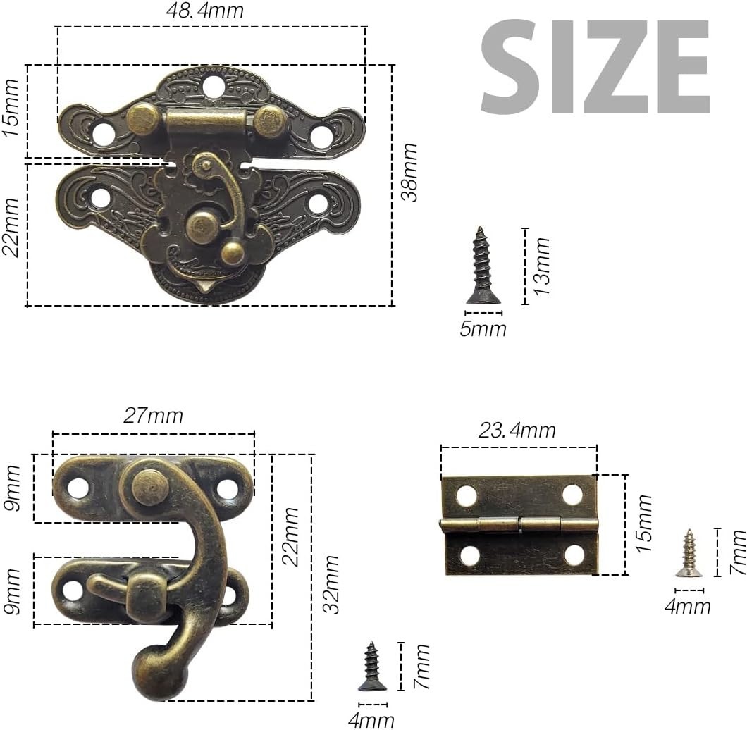 36 Sets Retro Jewelry Box Hinges, Latches and Hooks for Wooden Boxes – Antiqu…