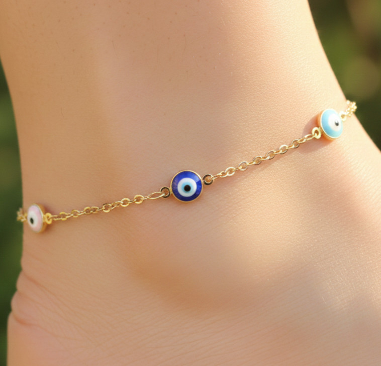 Elegant Gold Color Evil Eye Charm Anklet 18K Gold Plated Designer Anklet