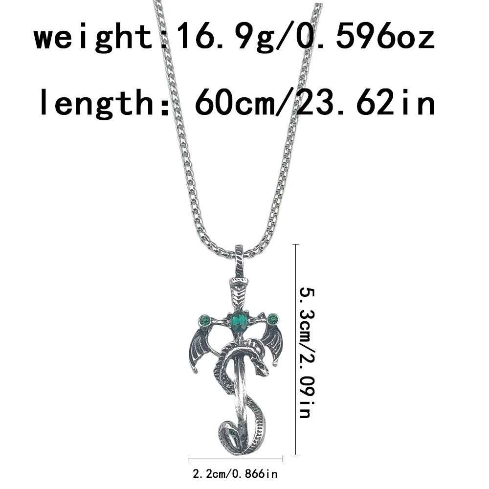 Vintage Imitation Gemstone Dragon Sword Pendant Necklace Accessories Stainless S