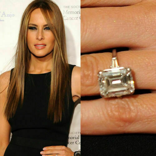8.50Ct White Emerald Cut CZ Melania Knauss Trump inspired Engagement Silver Ring