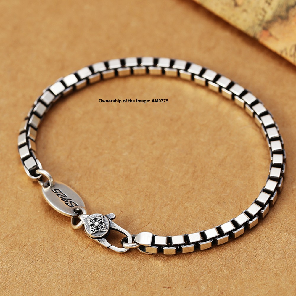 Pure 925 Sterling Silver Bracelet 4mm Box Link Chain Women Men 7.1-8.3inch